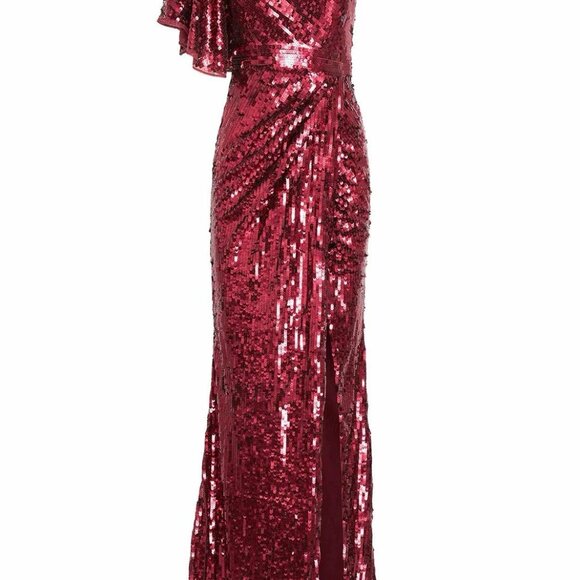 New Mac Duggal Size 16 Burgundy 93540 One-Shoulder Sequin Formal Gown Maxi Dress - Picture 3 of 12